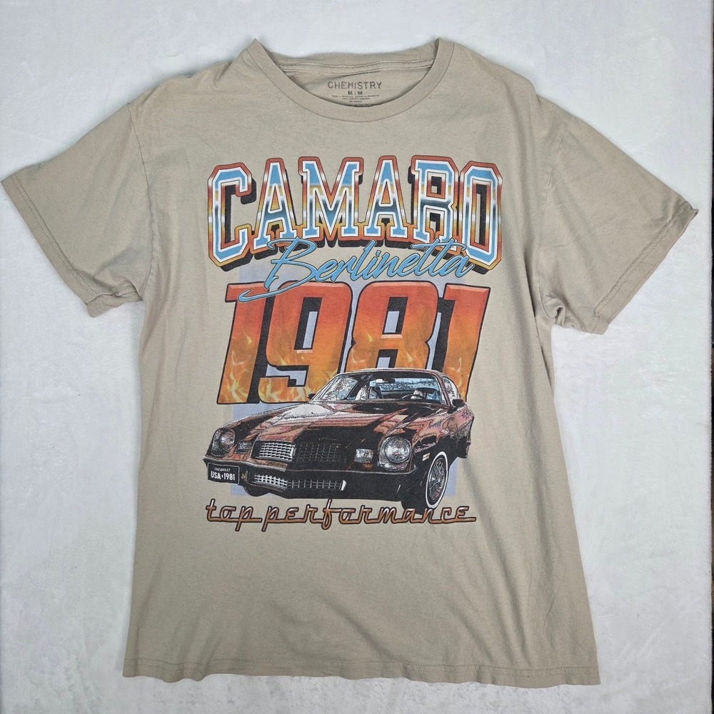 T-Shirt Chemistry Mens Medium Tan 1981 Camaro Berlinetta Graphic Tee